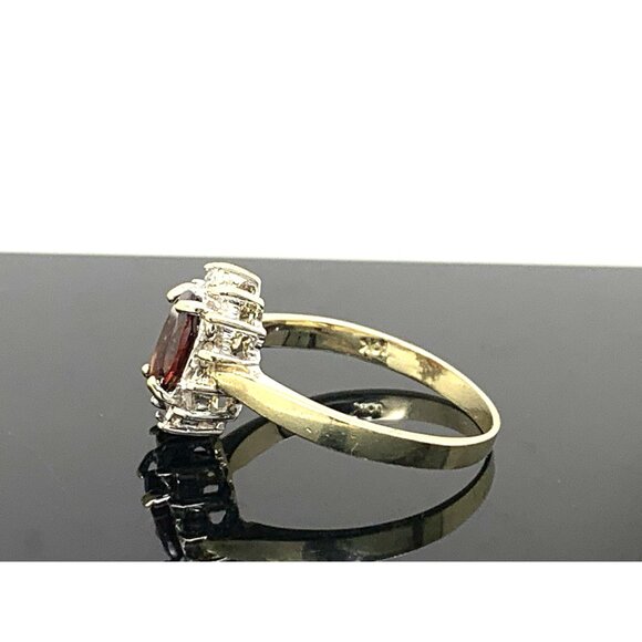 Red Gemstone Diamond Cocktail Ring 10k Yellow Gold Women's Estate Size 6.25 - Picture 2 of 13